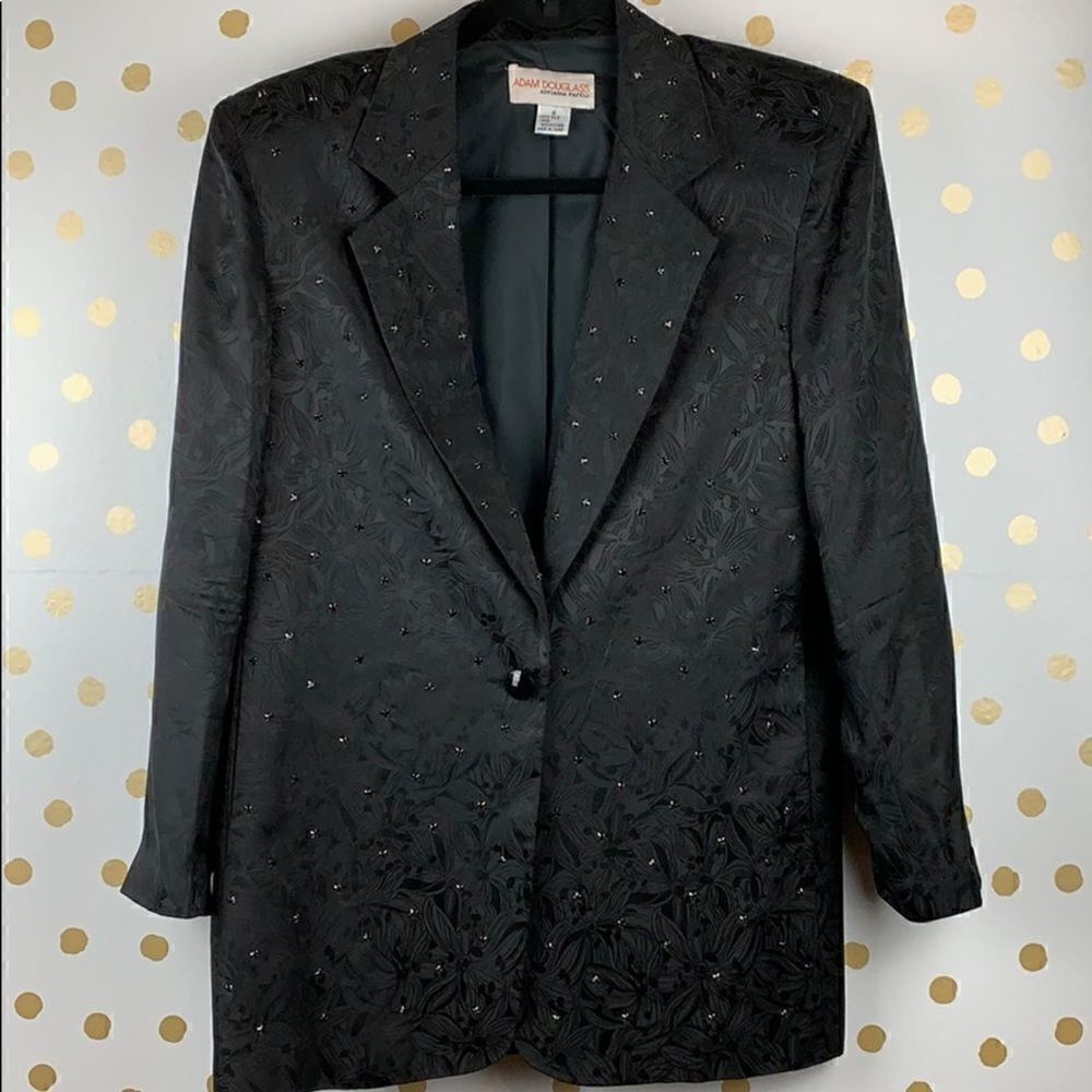 Adam Douglass Adrianna Papell Silk Embellished Blazer S